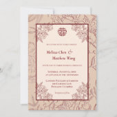 Elegante Lace Floral Chinese Wedding Einladung (Vorderseite)