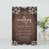 Elegante Lace Rustic Dark Wood Wedding Einladung (Stehend Vorderseite)