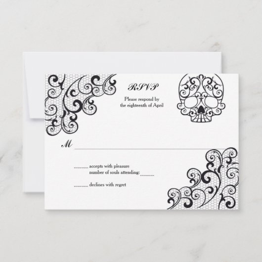 Elegante Lace Skull Calavera RSVP Card (Vorderseite)