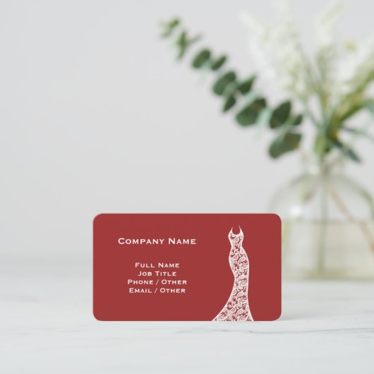 Elegante Lace Wedding Dress red Business Card Visitenkarte (Stehend Vorderseite)
