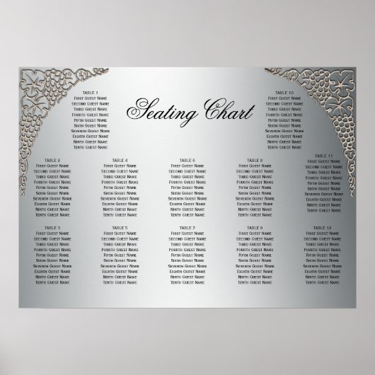 Elegante Lacework Silver Wedding Reception Sitzpla Poster (Vorne)