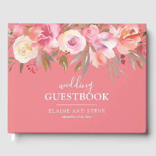 Elegante Lachs Rosa Wasserfarbenhochzeit Gästebuch