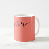 Elegante Lachsfarbe Moderner Name Personalisiert Kaffeetasse (VorderseiteRechts)