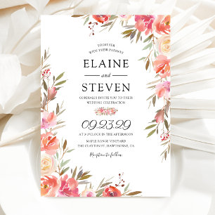 Elegante lachsfarbene florale Hochzeit Einladung