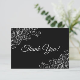 Elegante Lacy Silver & Black Simple Wedding Dankeskarte