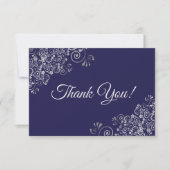 Elegante Lacy Silver & Navy Blue Simple Wedding Dankeskarte (Vorderseite)