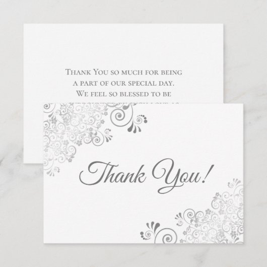 Elegante Lacy Silver & White Simple Wedding Dankeskarte (Vorne/Hinten)