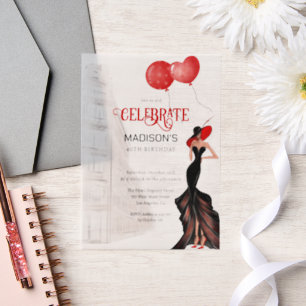 Elegante Lady and Balloons Geburtstag Pergament Einladungen