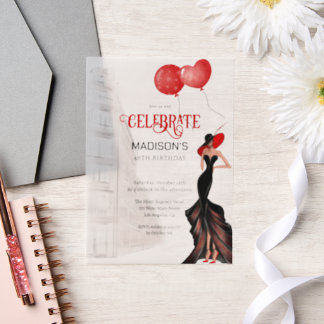 Elegante Lady and Balloons Geburtstag Pergament Einladungen