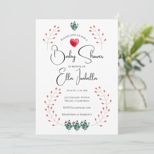 Elegante Lady Bug Floral Baby Shower Einladung (Stehend Vorderseite)