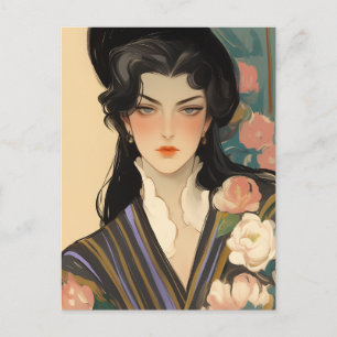 Elegante Lady in einem Hut Postkarte