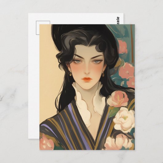 Elegante Lady in einem Hut Postkarte (Vorne/Hinten)