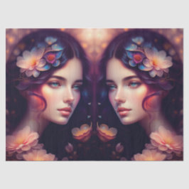 Elegante Lady Orange Pink Blue Flowers Decoupage Seidenpapier