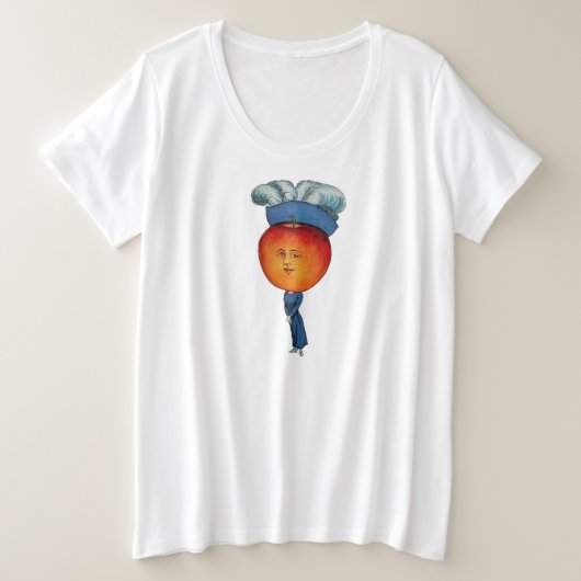 Elegante Lady Red Apple Head Blue Featherhut Große Größe T-Shirt (Design vorne)