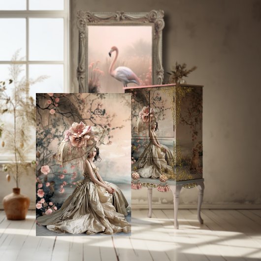 Elegante Lady Sitting, Dreamy Floral Portrait Kuns Seidenpapier