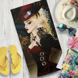 Elegante Lady Steampunk viktorianische rote Uhrwer Strandtuch