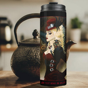 Elegante Lady Steampunk viktorianische rote Uhrwer Thermosbecher