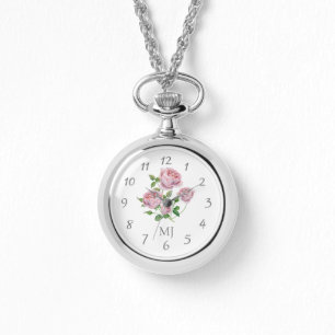 Elegante Ladys Watch Necklace mit rosa Rosen Armbanduhr