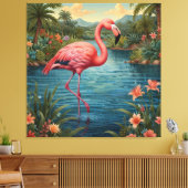 Elegante Lagune mit rosa Flamingo tropisches Parad Leinwanddruck (Insitu (Wohnzimmer))