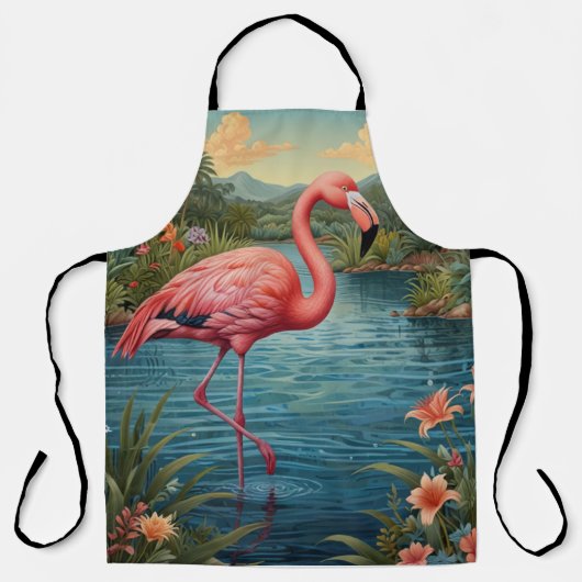 Elegante Lagune mit rosa Flamingo tropisches Parad Schürze (Vorderseite)