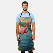 Elegante Lagune mit rosa Flamingo tropisches Parad Schürze (Getragen)