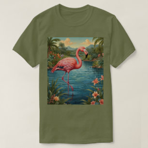 Elegante Lagune mit rosa Flamingo tropisches Parad T-Shirt