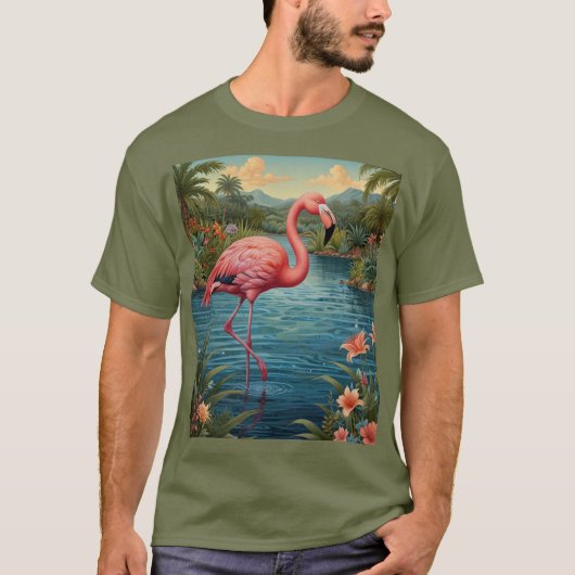 Elegante Lagune mit rosa Flamingo tropisches Parad T-Shirt (Vorderseite)