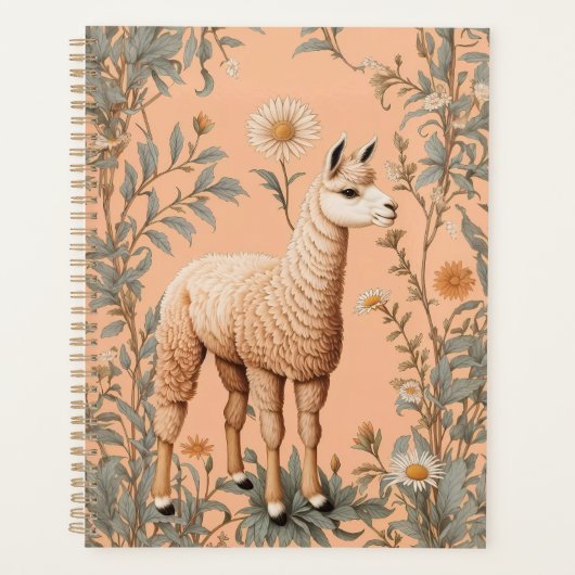 Elegante Lama und Daisy Blume auf Peach Planer (Vorderseite)