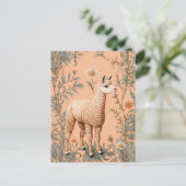 Elegante Lama und Daisy Blume auf Peach Postkarte (Stehend Vorderseite)