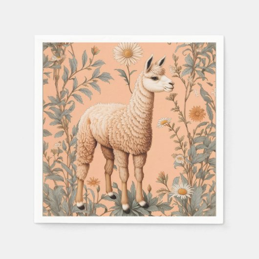 Elegante Lama und Daisy Blume auf Peach Serviette (Vorderseite)