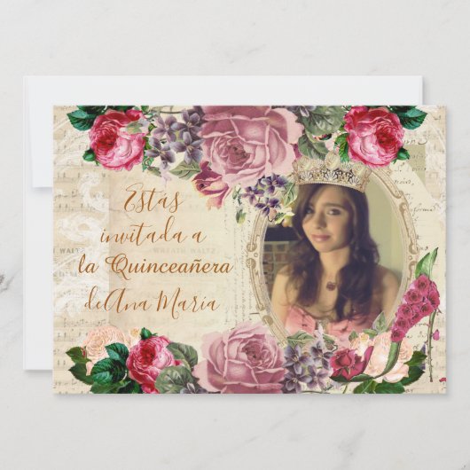 Elegante lamentable de la Quinceanera Einladung (Vorderseite)