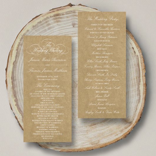 Elegante Landhochzeit Kraft-Hochzeitsprogrammvorla Programm