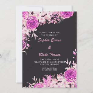 Elegante ländliche rosa Rosen Graue Hochzeit Einladung