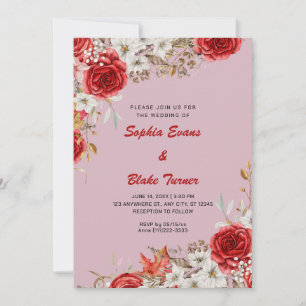 Elegante ländliche rote Rosen lila Hochzeit Einladung