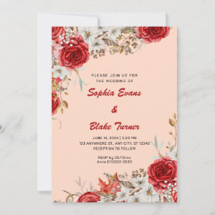 Elegante ländliche rote Rosen Orange Cream Hochzei Einladung