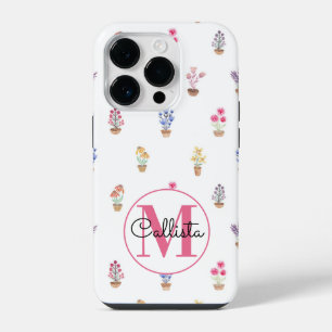 Elegante ländliche Topfblumen Wasserfarbe Monogram iPhone 14 Pro Hülle