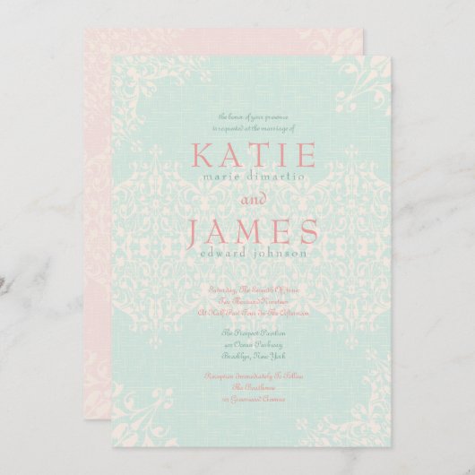 Elegante Landminze und Pfirsichhochzeit Einladung (Vorne/Hinten)