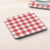 Elegante Landschaft Picnic White Red Checkered Getränkeuntersetzer (Linke Seite)