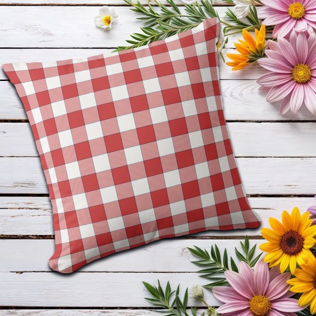 Elegante Landschaft Picnic White Red Checkered Kissen (Von Creator hochgeladen)