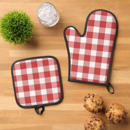 Elegante Landschaft Picnic White Red Checkered Ofenhandschuh & Topflappen-Set