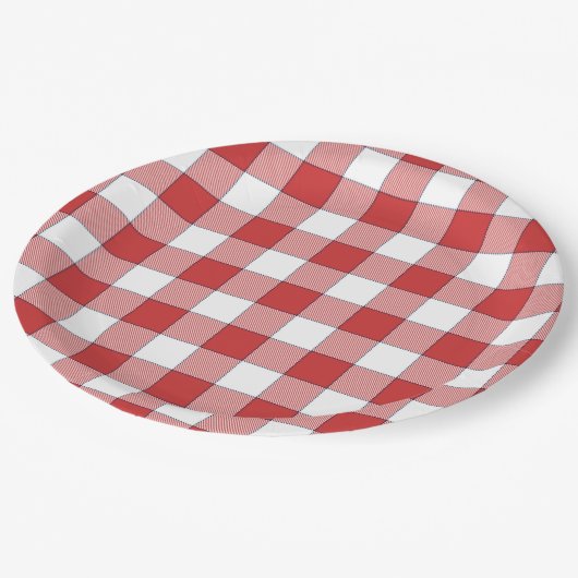 Elegante Landschaft Picnic White Red Checkered Pappteller (Schrägansicht)