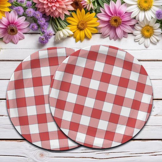Elegante Landschaft Picnic White Red Checkered Pappteller