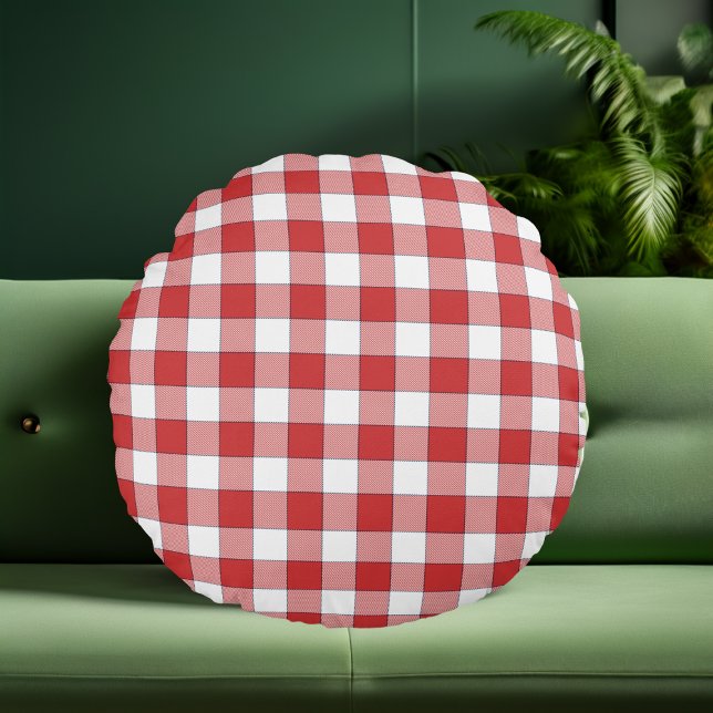 Elegante Landschaft Picnic White Red Checkered Rundes Kissen (Von Creator hochgeladen)