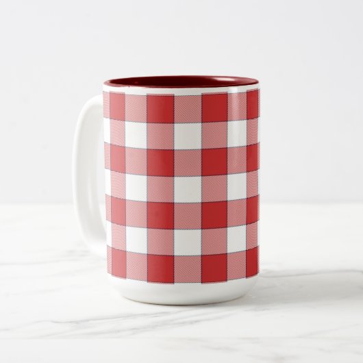 Elegante Landschaft Picnic White Red Checkered Zweifarbige Tasse (Vorderseite Links)