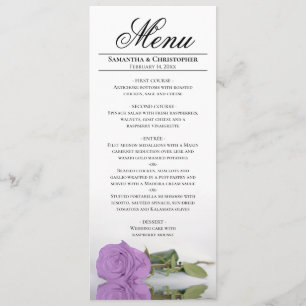 Elegante langstielige lila rosa Hochzeitsfeier Menükarte