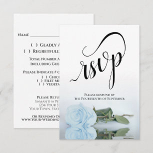 Elegante langstielige staubblaue Rosenhochzeit RSVP Karte