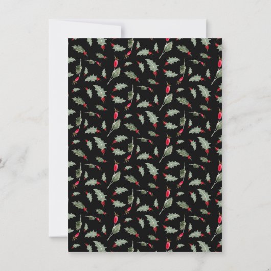 Elegante Lantern Winter Schwarz Holly Details Einladung (Rückseite)