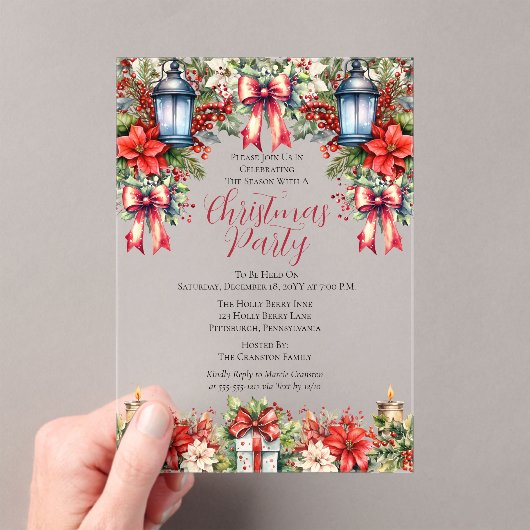 Elegante Lanterns | Candles Floral Christmas Party Acryleinladungen (Insitu (Handheld))