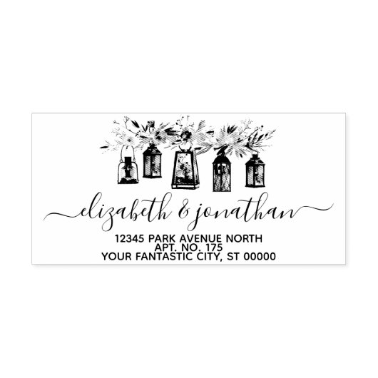 Elegante Lanterns Floral Wedding Rücksendeadresse Gummistempel (Prägung)