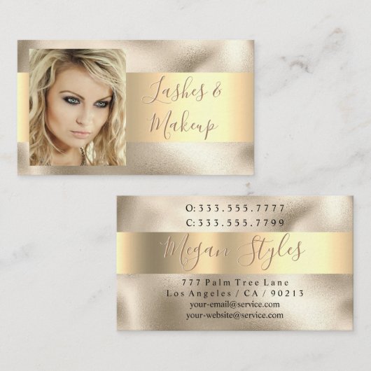 Elegante Lashes & Makeup Artist, DIY Name Gold/Gol Visitenkarte (Vorne/Hinten)